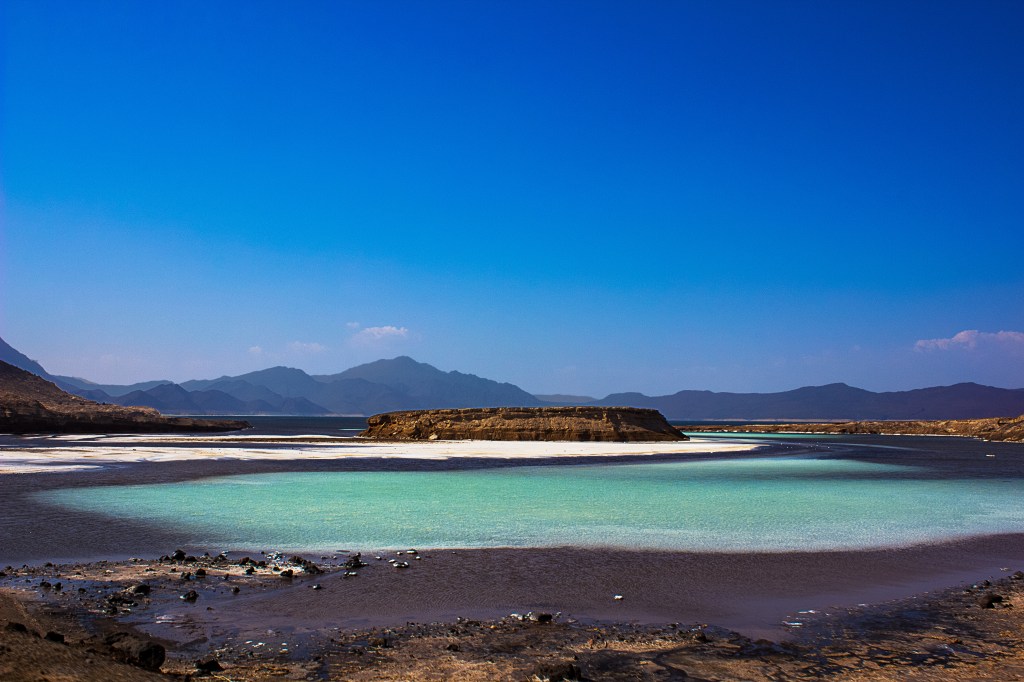 Lac Assal is a salt lake and the lowest point in Africa