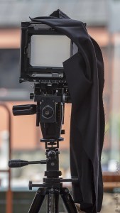 4x5 format film camera on a tripod