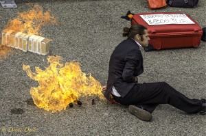 fire appears to emit from the rear of a street enteratiner