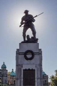 Soldier on top of monument in Remembrance