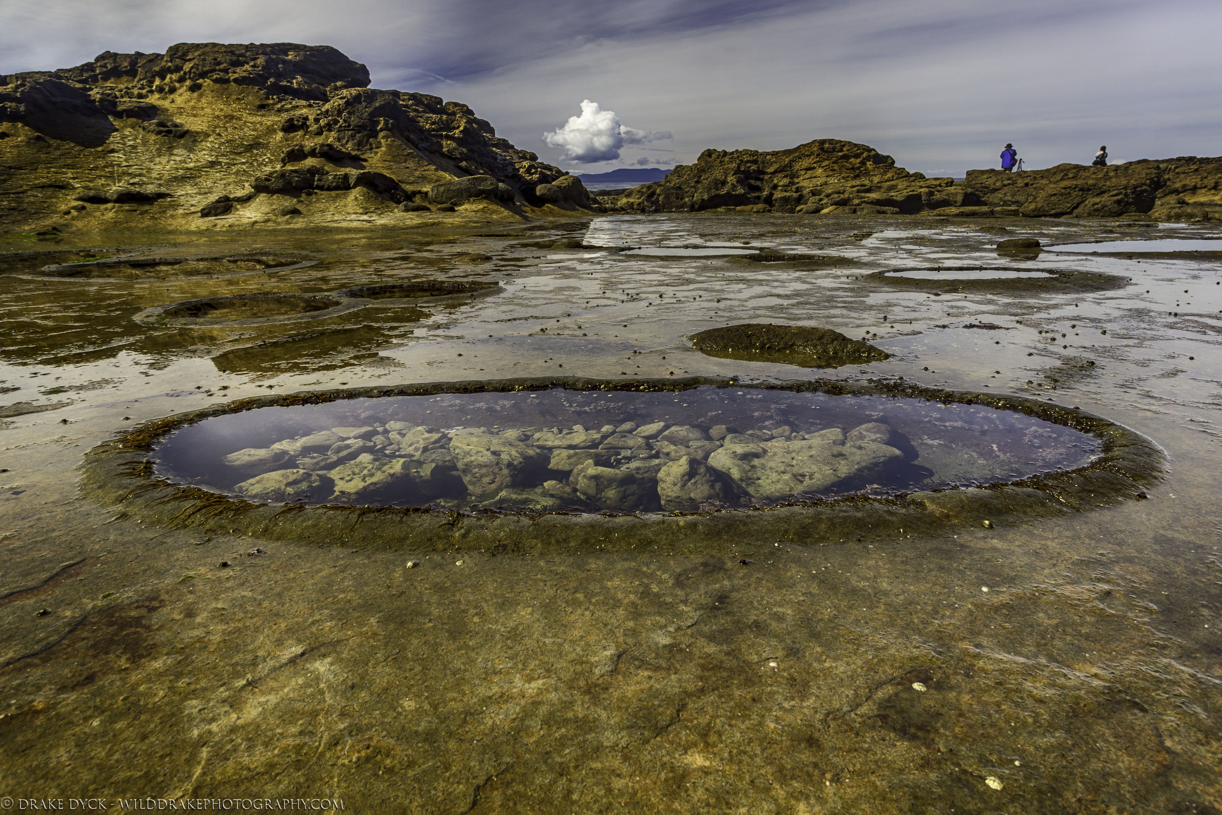 rock filled holes on the beach