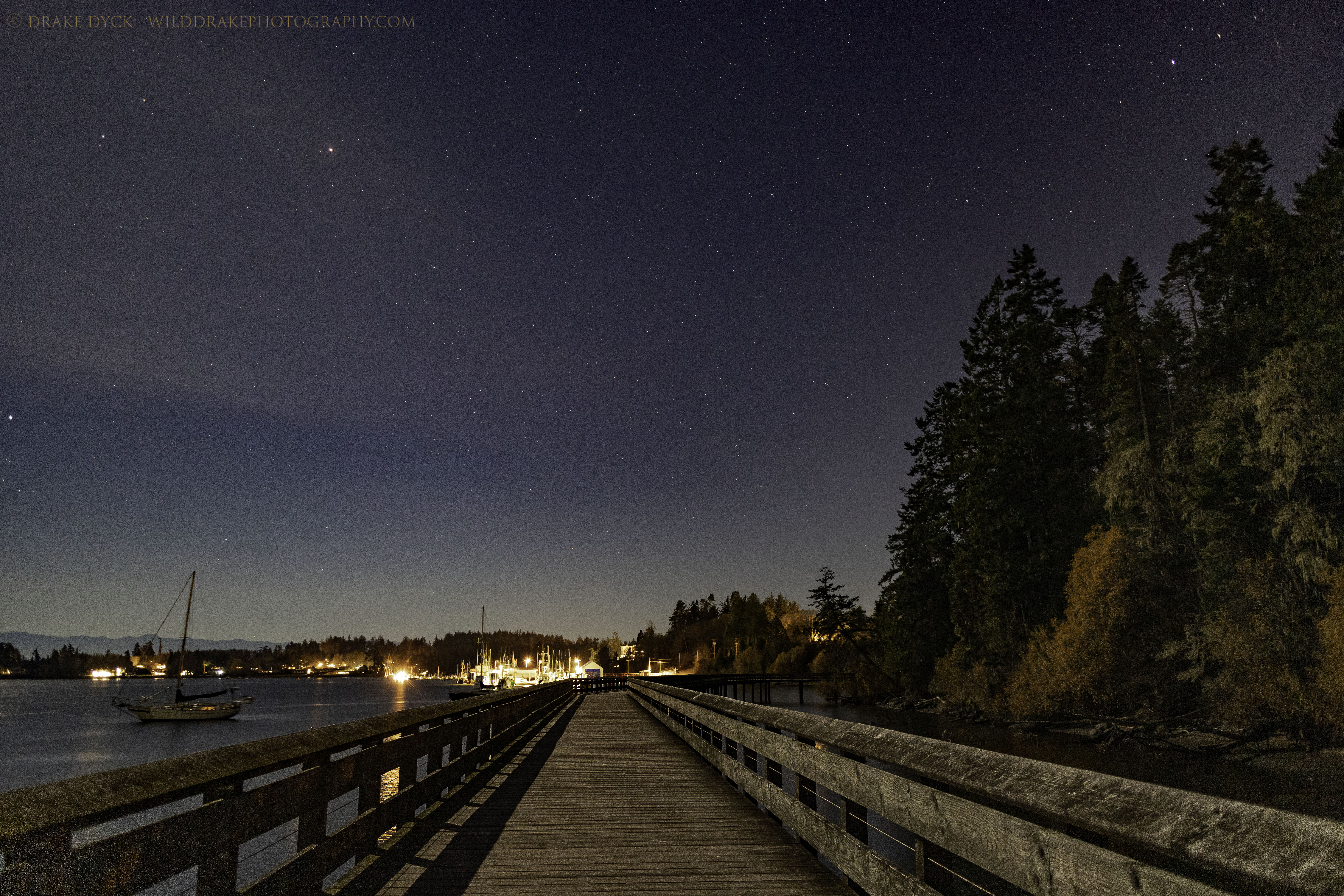 starlight illuminates the Sooke boardwalk