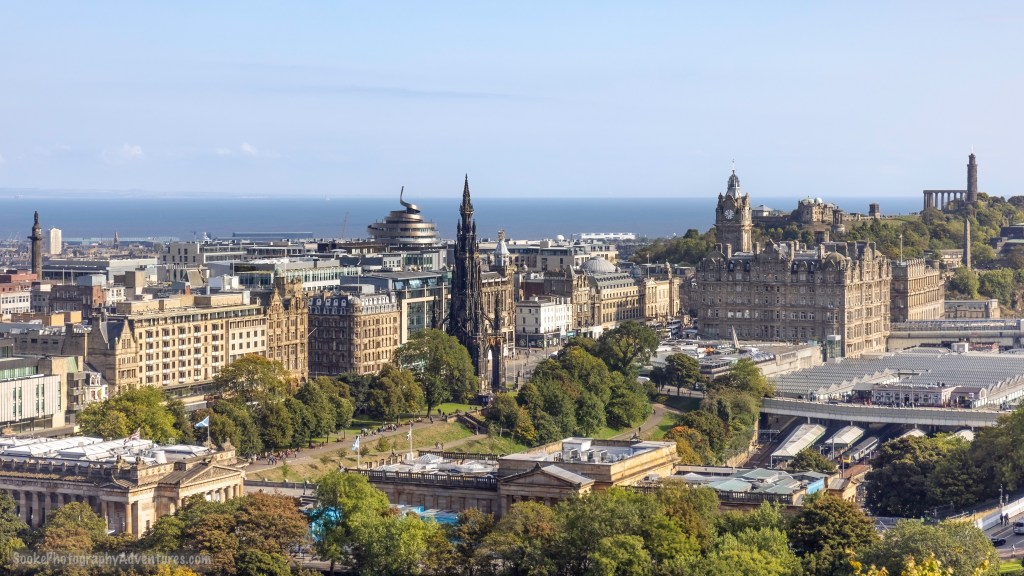 Looking out from the castle over the city of Edinburg, Scotland